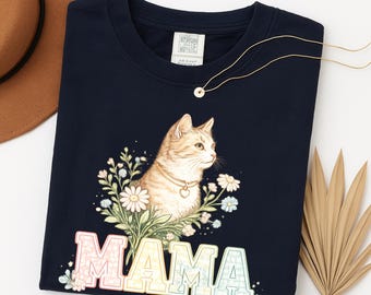 Katzen Mama PNG - Vintage Blumen Katzen Sublimationsdesign, Retro Kätzchen Mama Digitaler Download, Boho Katzen Mama Shirt Design, Handgezeichnete Katzen Kunst PNG
