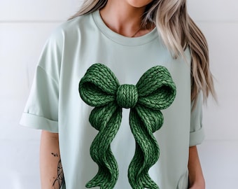 Grüne Strickschleife PNG - Faux Zopfmuster Stricken St. Patrick's Day png, Grüne Coquette Schleife Digital Download, Kunstgarnschale St Patricks