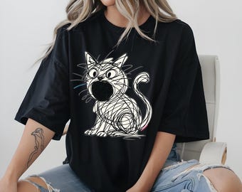 Lustiges Gekritzel Katze PNG Design, Weiß Doodle Kitty Clipart für T-Shirts, Aufkleber & Sublimation, süße Katzenliebhaber Grafik, digitaler Download