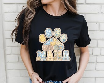 Mama Paw Print PNG - Faux Stickerei Patchwork Digitaler Download, Muttertag Design png, Cottagecore Hund Mama Png, Retro Mama Paw Art