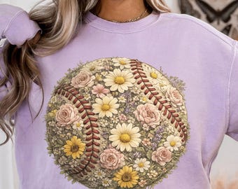 Baseball Mom Wildflower PNG Floral Baseball Design Vintage Boho Rose Ball Grafik, Trendige Sportarten, Retro Baseball Saison, Girly Spieltag