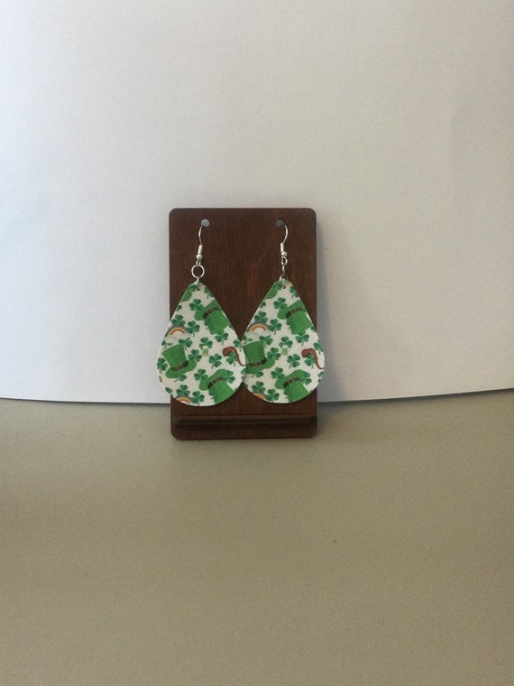 Shamrock Earrings Faux Leather Teardrops St Patrick's Day Earrings Leprechaun Hat Il_570xn