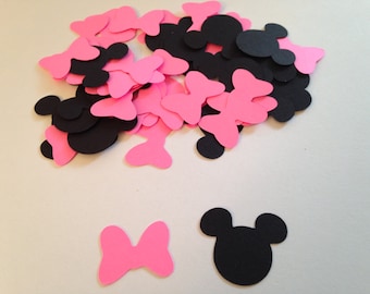 100 Hot Pink Black Mickey Mouse Head Minnie Mouse Bow Die Cut Punch Cutout Confetti Embellishment Scrapbook