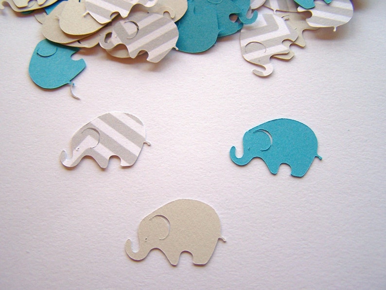 Elephant Theme Elephant Die Cut Elephant Baby Shower 100 Gray Chevron Aqua Elephant Confetti Elephant Cut Out