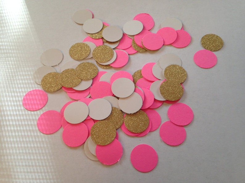 200 Hot Pink Gold Confetti, Valentine, Baby Shower Confetti, Wedding, Bridal Shower, Circle Confetti, Birthday Party, Gold Pink Confetti image 5