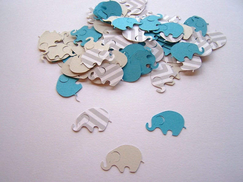 Elephant Theme Elephant Die Cut Elephant Baby Shower 100 Gray Chevron Aqua Elephant Confetti Elephant Cut Out