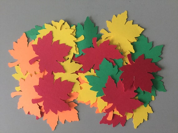 48 Red Orange Yellow Green Fall Leaves Die cuts, 2 1/2 inch Leaf Cutout ...