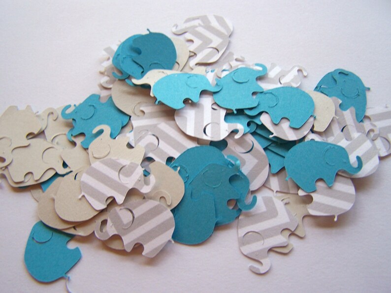 Elephant Theme Elephant Die Cut Elephant Baby Shower 100 Gray Chevron Aqua Elephant Confetti Elephant Cut Out