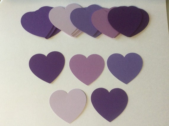 50 Purple Heart Die Cuts Valentine Cutouts 2 Inch Paper Die Cuts By 