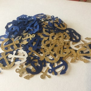 Navy Blue Gold Anchor Confetti, Nautical Baby Shower, Nautical Confetti,  Anchor Cut Out, Nautical Wedding