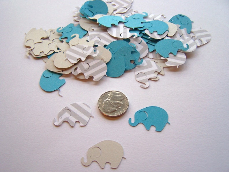 Elephant Theme Elephant Die Cut Elephant Baby Shower 100 Gray Chevron Aqua Elephant Confetti Elephant Cut Out