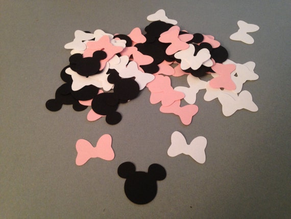 100 Pink White Bow Black Minnie Mouse Die Cut Punch Cutout Confetti Embellishment Scrapbook Il_570xn