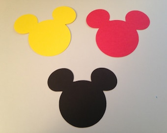 30 Large 3 inch Black Red Yellow Mickey Mouse Die Cut Punch Cutout Cupcake Topper Embellishment Scrapbook