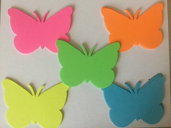 25 Bright Pink Yellow Orange Blue Green 3 x 4 Inch Paper Butterfly Die cuts Cutout Confetti Embellishments Scrapbooking Il_570xn