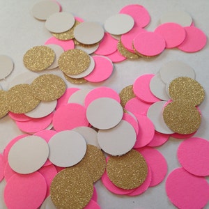 200 Hot Pink Gold Confetti, Valentine, Baby Shower Confetti, Wedding, Bridal Shower, Circle Confetti, Birthday Party, Gold Pink Confetti image 2