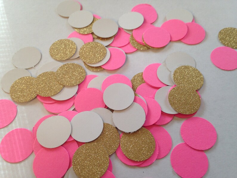 200 Hot Pink Gold Confetti, Valentine, Baby Shower Confetti, Wedding, Bridal Shower, Circle Confetti, Birthday Party, Gold Pink Confetti image 2