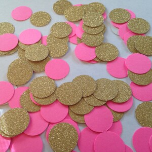 200 Hot Pink Gold Confetti, Valentine, Baby Shower Confetti, Wedding, Bridal Shower, Circle Confetti, Birthday Party, Gold Pink Confetti image 1