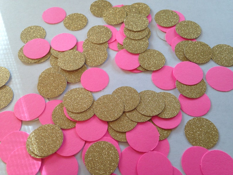 200 Hot Pink Gold Confetti, Valentine, Baby Shower Confetti, Wedding, Bridal Shower, Circle Confetti, Birthday Party, Gold Pink Confetti image 1