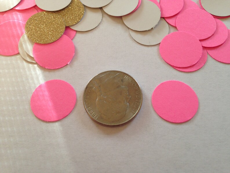 200 Hot Pink Gold Confetti, Valentine, Baby Shower Confetti, Wedding, Bridal Shower, Circle Confetti, Birthday Party, Gold Pink Confetti image 4