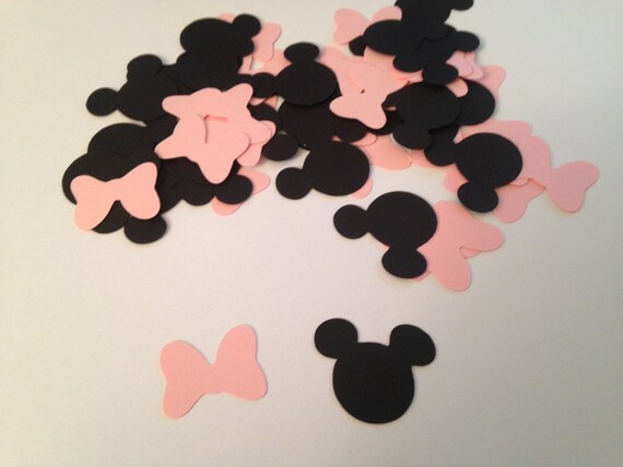 100 Pink Black Minnie Mouse, Pink Bow, Mouse Die Cut, Punch Cutout Confetti Embellishment Scrapbook Il_570xn