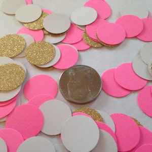 200 Hot Pink Gold Confetti, Valentine, Baby Shower Confetti, Wedding, Bridal Shower, Circle Confetti, Birthday Party, Gold Pink Confetti image 3