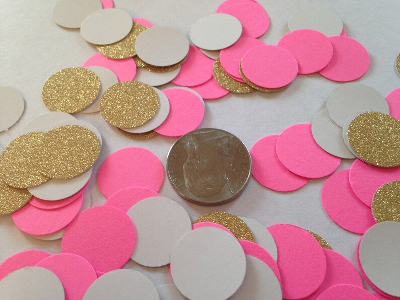 200 Hot Pink Gold Confetti, Valentine, Baby Shower Confetti, Wedding, Bridal Shower, Circle Confetti, Birthday Party, Gold Pink Confetti image 3