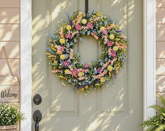 Lente zomer wilde bloemenkrans, kleurrijke boho bloemen deurdecoratie cadeaus