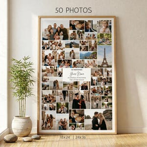 Sjabloon 50 herinneringen fotocollage Canva 24 x 36 poster collage familie Memory Board verjaardag bewerkbare fotoposter