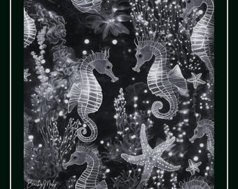 Seahorse Black & White Mahjong Mat – Coastal Collection