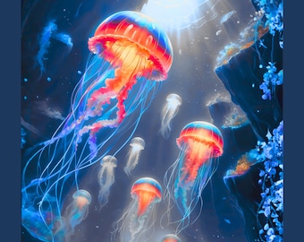 Mahjong Mat - Jellyfish - ships rolled in a complimentary BeachyMahj logo'd mat bag.