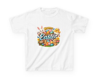 Camiseta infantil con un conejito y un pollito de Pascua | Celebración primaveral de los huevos de Pascua