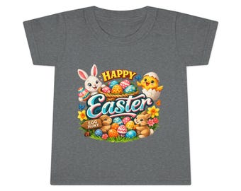 Camiseta infantil "Feliz búsqueda de huevos de Pascua" | Conejito, pollito, huevos, primavera