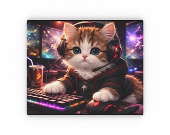 Alfombrilla de ratón rectangular con diseño de gato gamer | Ilustración de un lindo gato gamer