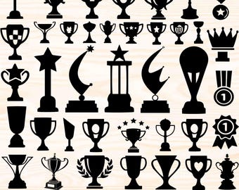 Paquete SVG de trofeos, imágenes prediseñadas de trofeos, trofeos de premio en formato SVG, archivos de corte de trofeos para Cricut, silueta de trofeo, copa de trofeo en formato SVG, vector de medalla de trofeo