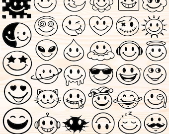 Smiley Face SVG Bundle, Happy Face Svg, Drippy Smiley Svg, Smiley Face Cut File, Smiley Face Silhouette, smiley clipart, (Digital Download)