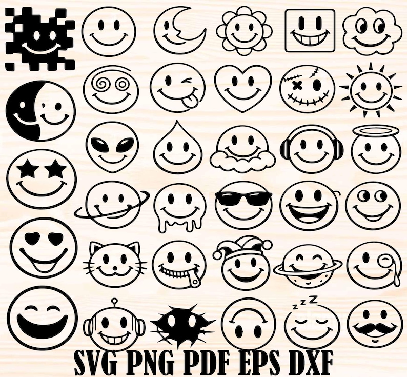 Smiley Face SVG Bundle, Happy Face Svg, Drippy Smiley Svg, Smiley Face ...