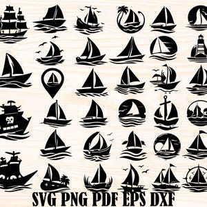Bundle SVG de voilier, clipart de navire nautique (téléchargement numérique)