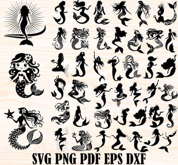 Mermaid SVG Bundle, Mermaid Clipart,  Mermaid SIlhouette, Mermaid Clip Art, Mermaid Cut Files, Mermaid PNG, Mermaid Vector, Princess SVG,