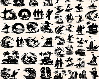 Surfing Svg Bundle,  Surfing Clipart, Surfing Cut Files For Cricut, Surfing Silhouette, Surfing Vector,  Vintage Surfing Svg, Beach Surfing