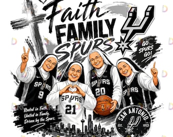 Familia de fe, monjas de los Spurs PNG / Diseño de camiseta de baloncesto de San Antonio / Gráfico de sublimación de deportes católicos / Descarga digital / ¡Vamos Spurs!