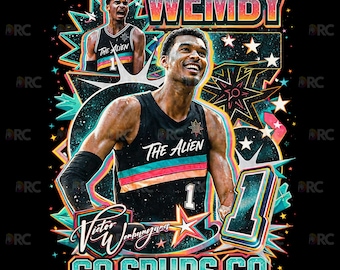 Diseño PNG de Victor Wembanyama Baloncesto Semitono, Diseño de Wemby El Alien Vintage de los 90 (versión pirata), ¡Vamos Spurs! Descarga digital para sublimación