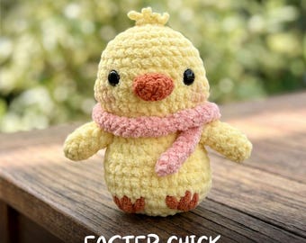 Patrón de crochet de pollito, pájaro amigurumi de hilo grueso, peluche de primavera para principiantes, relleno para cesta de Pascua, juguete de animalito, tutorial en PDF