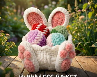 Patrón de crochet para cesta de conejo de Pascua (PDF) / Almacenamiento de conejos amigurumi / Decoración de primavera y regalo para guardería / Patrón de crochet para principiantes