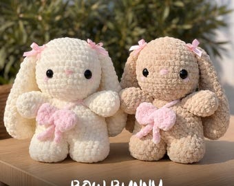 Patrón de conejito amigurumi de lazo en PDF, conejito de Pascua de peluche, patrón de conejo de peluche, amigurumi de primavera, para principiantes, en inglés.