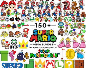 Paquete de más de 150 imágenes prediseñadas PNG de Super Mario, más de 150 imágenes SVG en capas de Super Mario, archivo para Cricut, PNG de la Princesa Peach, PNG de Luigi, SVG de Mario, imágenes prediseñadas de Mario Kart