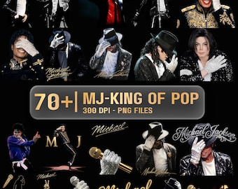 Paquete de más de 70 imágenes PNG del Rey del Pop, arte inspirado en Michael Jackson, diseño de sublimación de la leyenda musical de los 80, gráfico retro vintage de fan art del cantante MJ