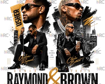 Usher and Chris Brown PNG, Bootleg Rap Tee Design, Raymond and Brown R&B Tour Graphic, Vintage 90s Hip Hop Sublimation Digital Download