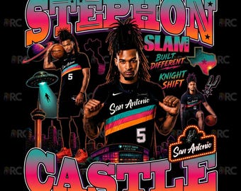 Stephon Castle PNG, diseño de camiseta de baloncesto Knight Shift San Antonio, gráfico de camiseta de rap vintage, descarga digital por sublimación Fiesta Colors