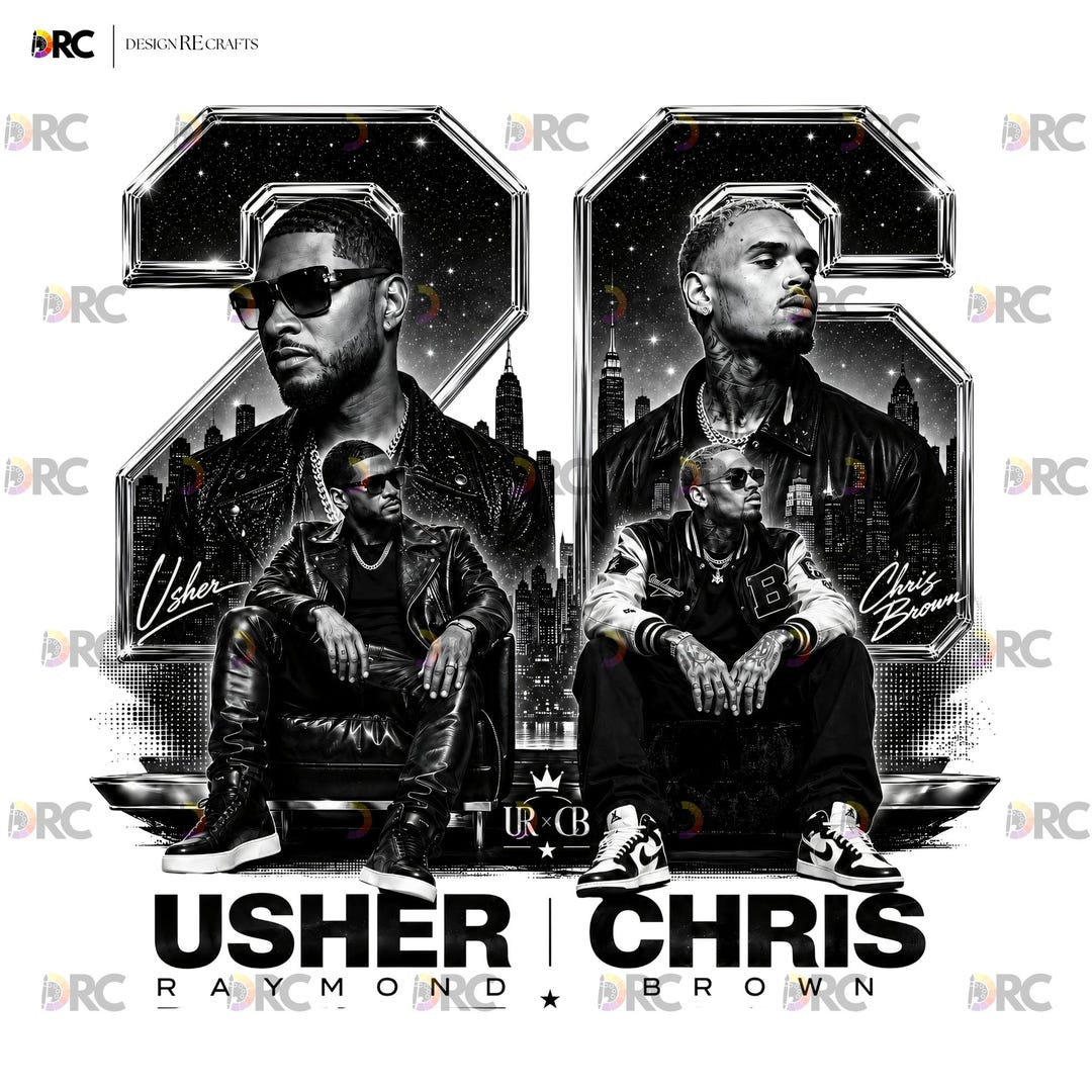 Usher and Chris Brown Digital Print, R&B Music Wall Art, Urban Rap Poster, Black and White