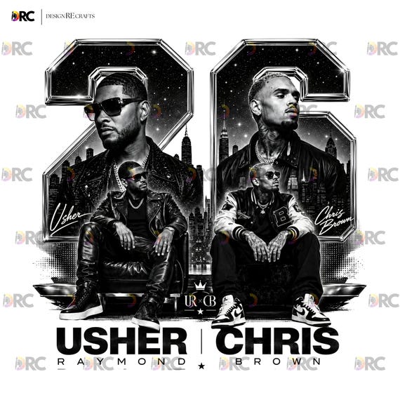 Usher and Chris Brown Digital Print, R&B Music Wall Art, Urban Rap Poster, Black and White Celebrity Decor, Instant Downloadable File.